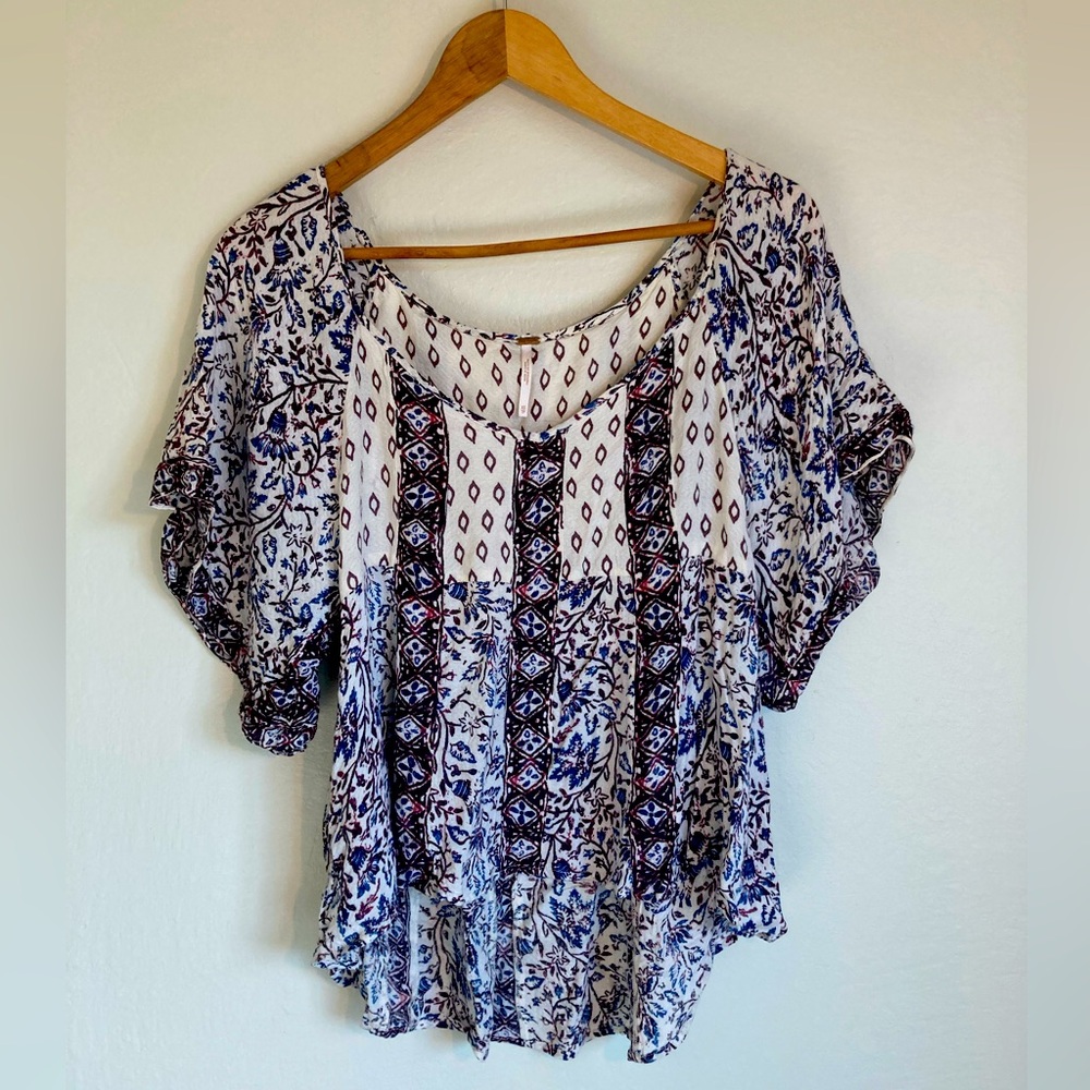 Free People Ivory V-Neck Butterfly Sleeve Top (XS)